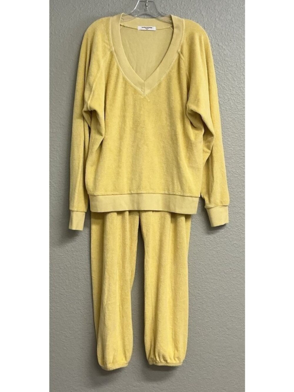 Perfect White Tee Women’s 2-Pc Lounge Set Yellow Terry Long Sleeve Joggers S/M